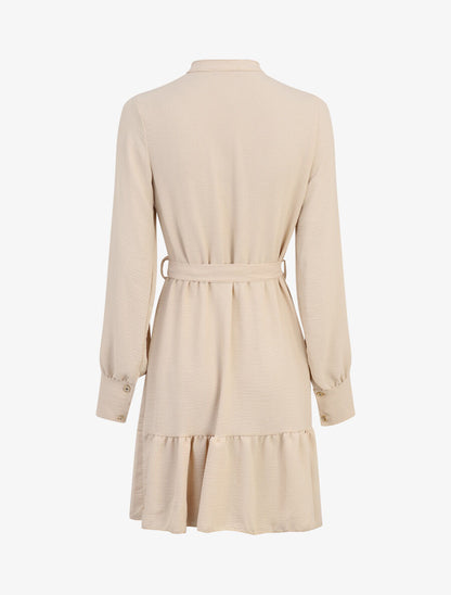 Robe volantée à manches bouffantes - Beige - 2