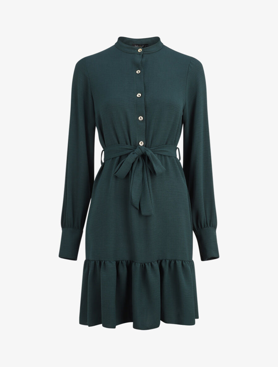 Robe volantée à manches bouffantes - Vert sapin - 4