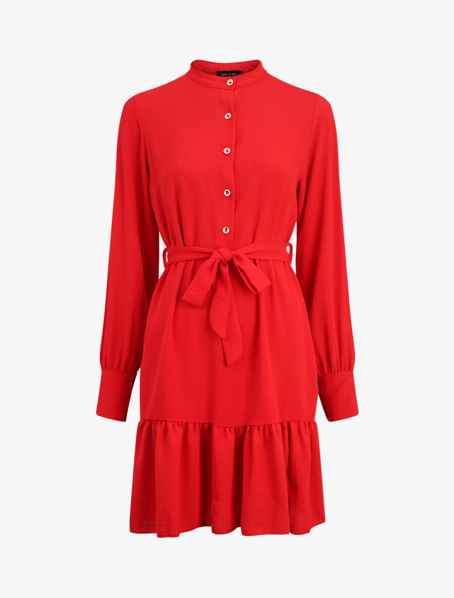 Robe volantée à manches bouffantes - Rouge - 4