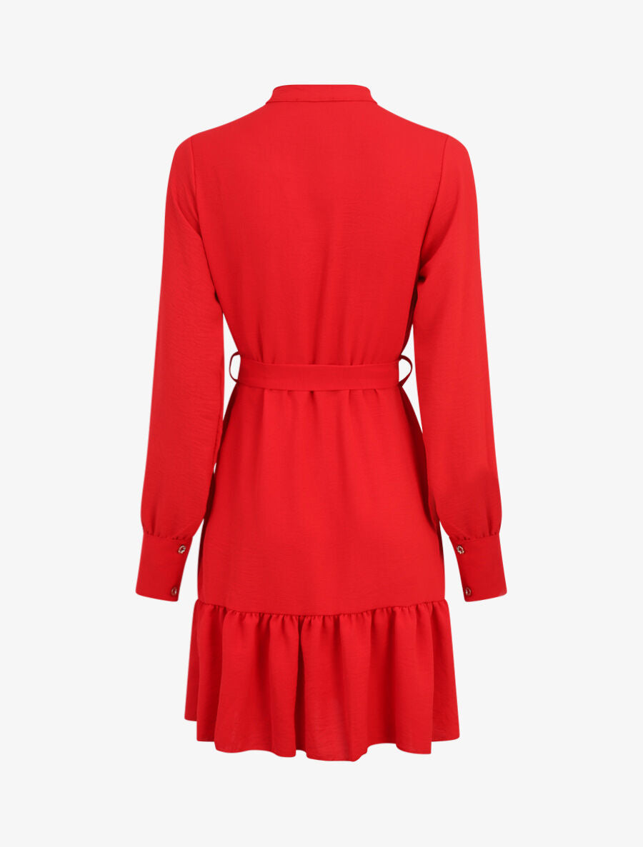 Robe volantée à manches bouffantes - Rouge - 2