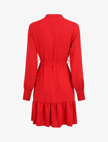 Robe volantée à manches bouffantes - Rouge - 2
