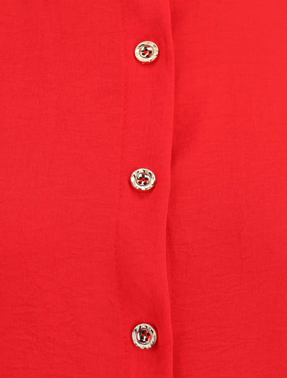 Robe volantée à manches bouffantes - Rouge - 3