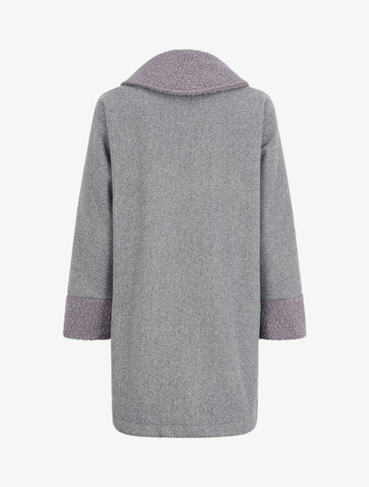 Manteau à col claudine effet laine bouclée - Gris - 2