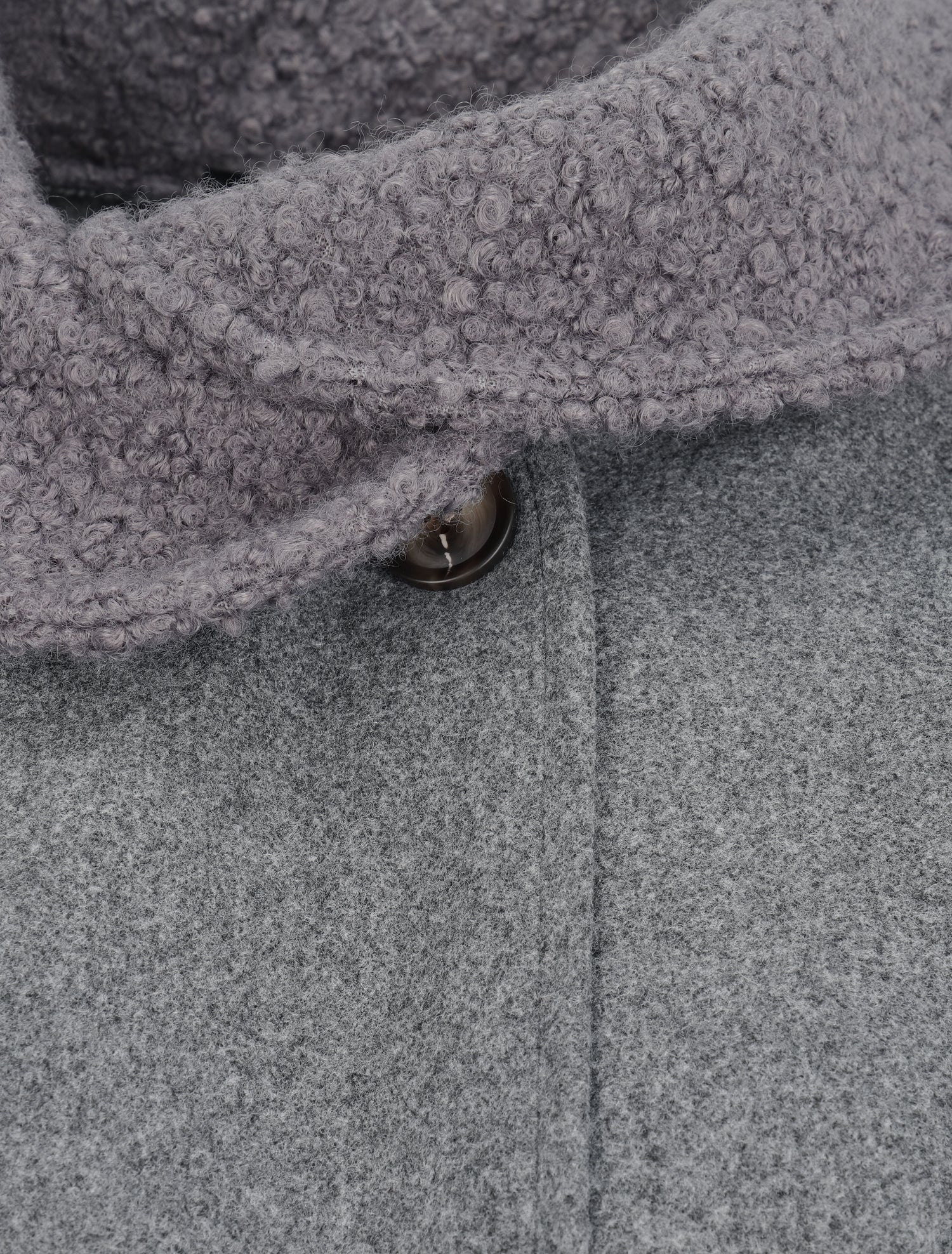 Manteau à col claudine effet laine bouclée - Gris - 3