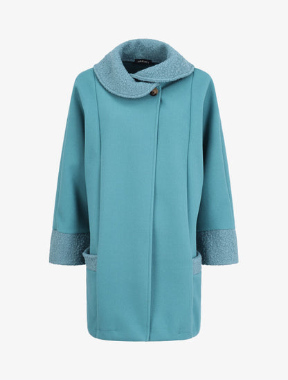 Manteau à col claudine effet laine bouclée - Turquoise - 1