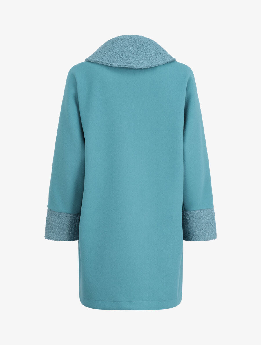 Manteau à col claudine effet laine bouclée - Turquoise - 2