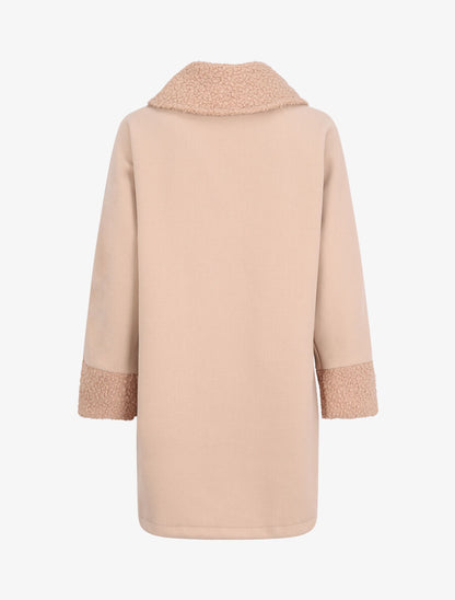 Manteau à col claudine effet laine bouclée - Beige - 2