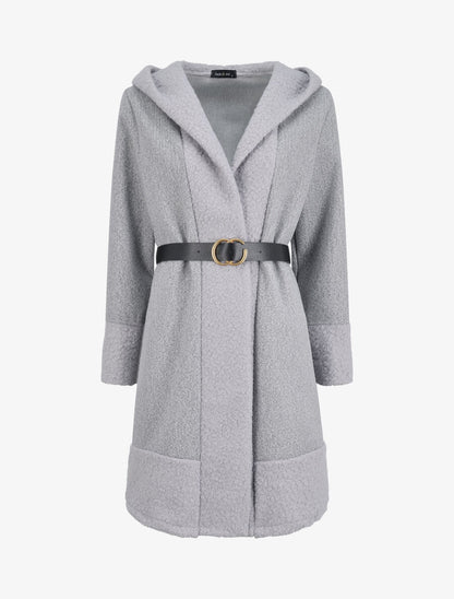 Manteau à capuche et détail laine bouclée - Gris clair - 1