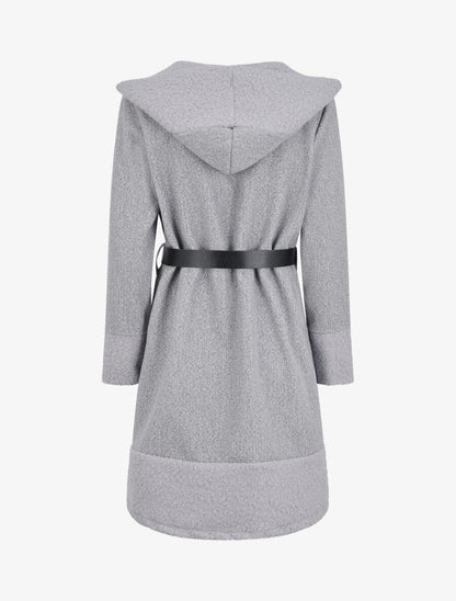 Manteau à capuche et détail laine bouclée - Gris clair - 2
