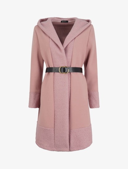 Manteau à capuche et détail laine bouclée - Rose poudré - 1