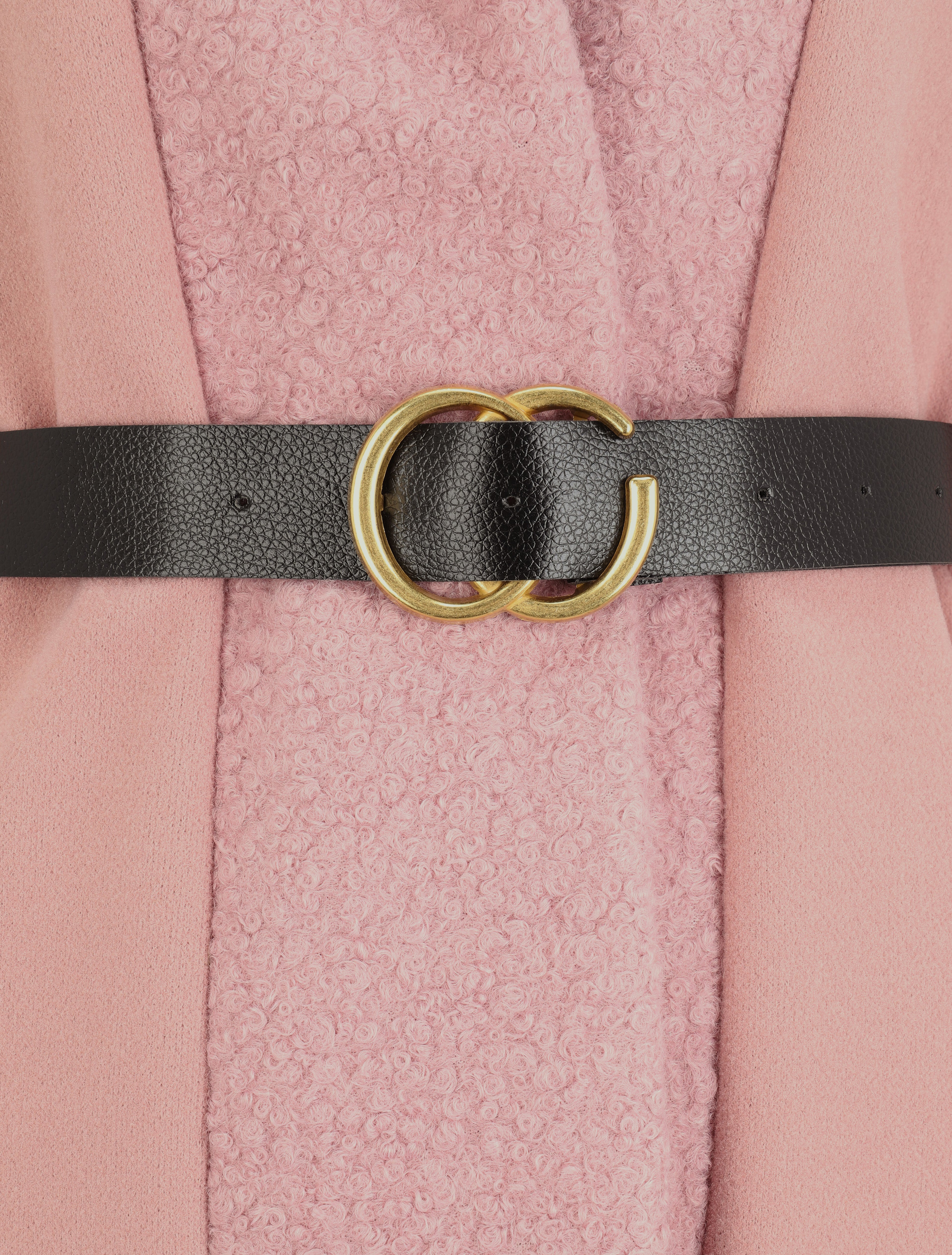 Manteau à capuche et détail laine bouclée - Rose poudré - 3