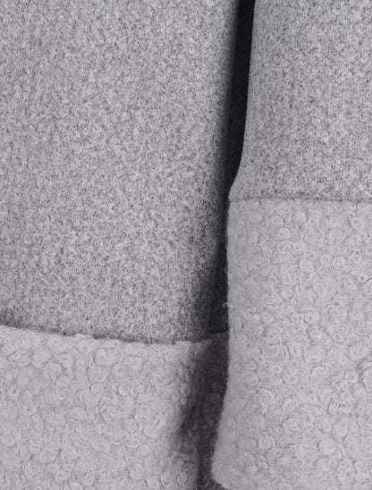 Manteau boutonné à détail laine bouclée - Gris clair - 3