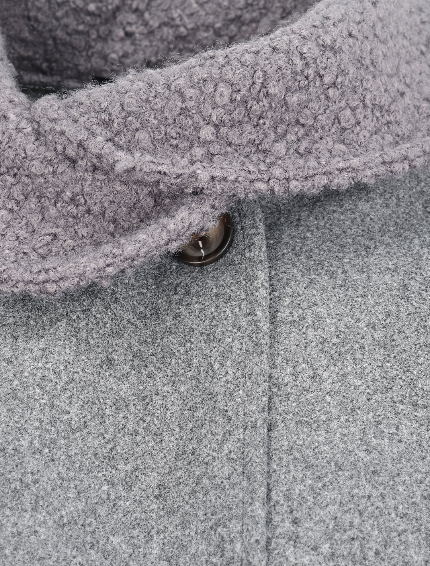 Manteau boutonné à détail laine bouclée - Gris clair - 4