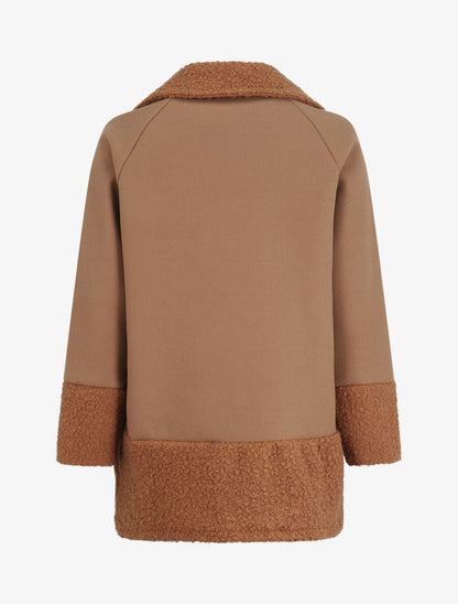 Manteau boutonné à détail laine bouclée - Camel - 2