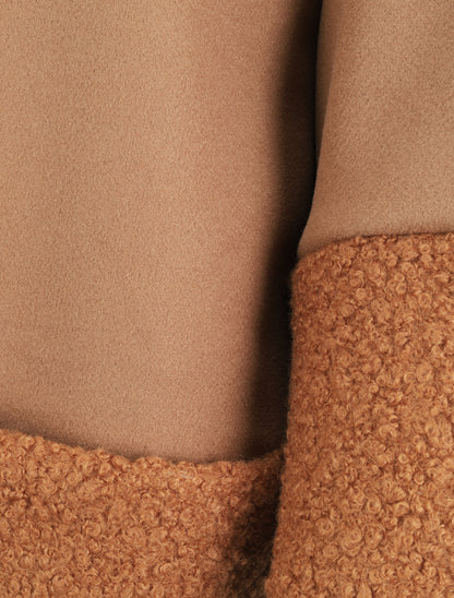 Manteau boutonné à détail laine bouclée - Camel - 4