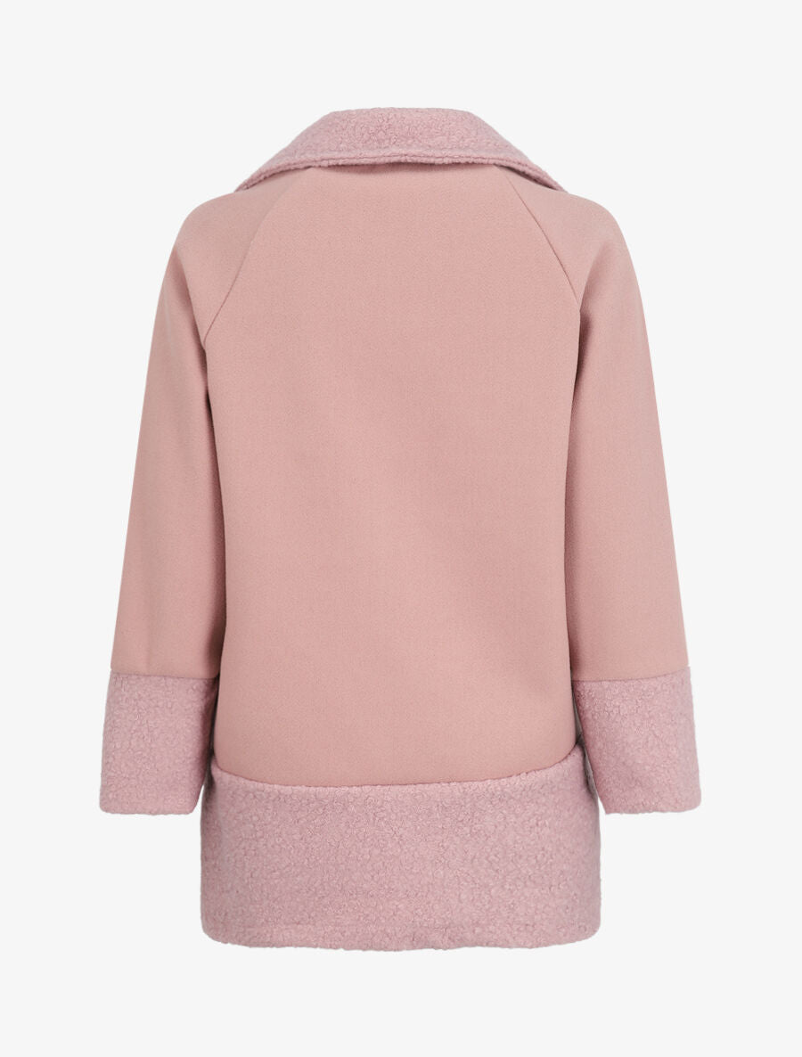Manteau boutonné à détail laine bouclée - Rose poudré - 2