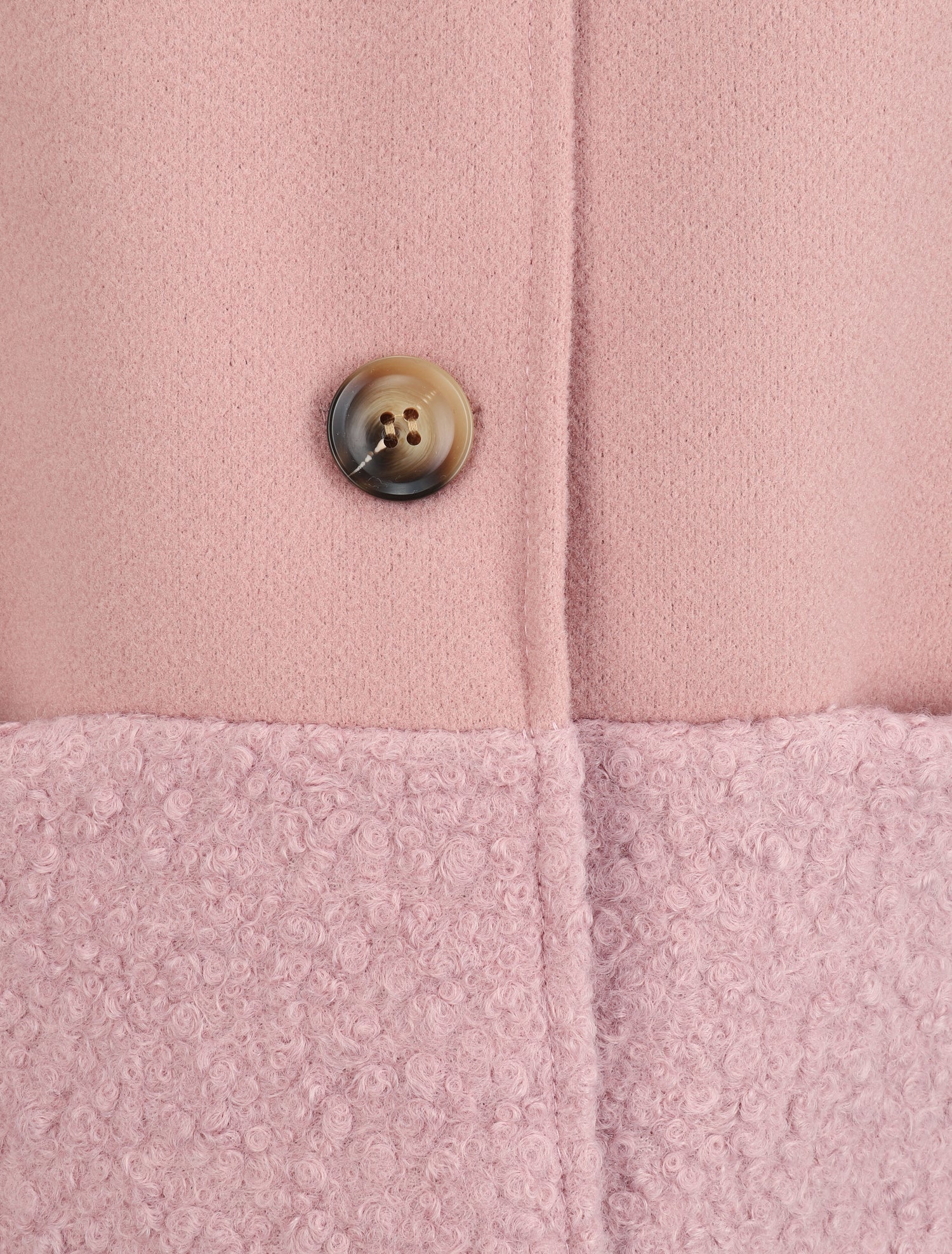 Manteau boutonné à détail laine bouclée - Rose poudré - 3