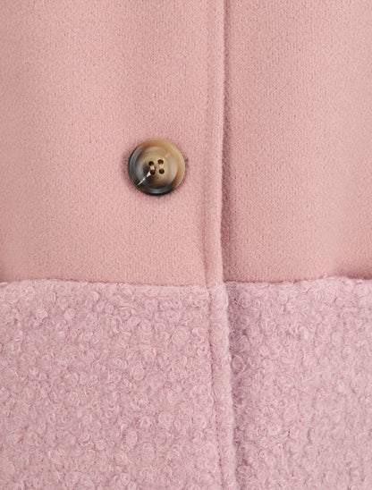 Manteau boutonné à détail laine bouclée - Rose poudré - 3