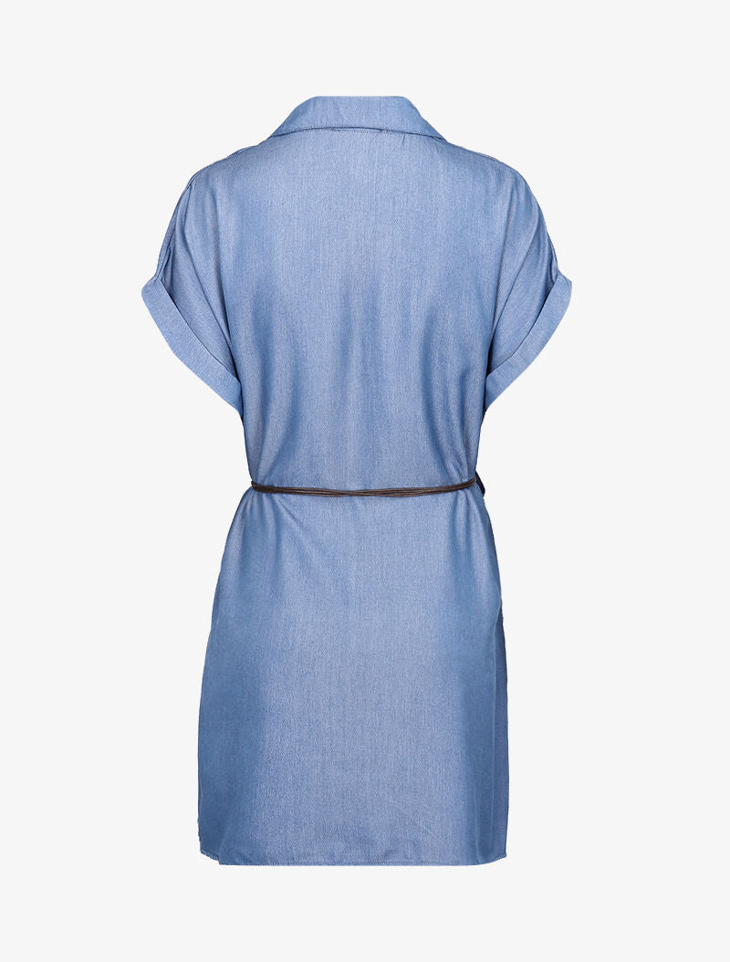 Robe chemise satinée droite - Bleu denim - 2