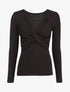 Pull fin à encolure cache-coeur effet drapé - Noir - 1