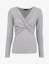 Pull fin à encolure cache-coeur effet drapé - Gris chiné - 4