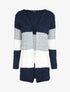 Gilet mi-long à capuche en maille tressée rayée - Marine - 1