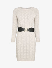 Robe pull en maille torsadée et taille côtelée - Écru - 1