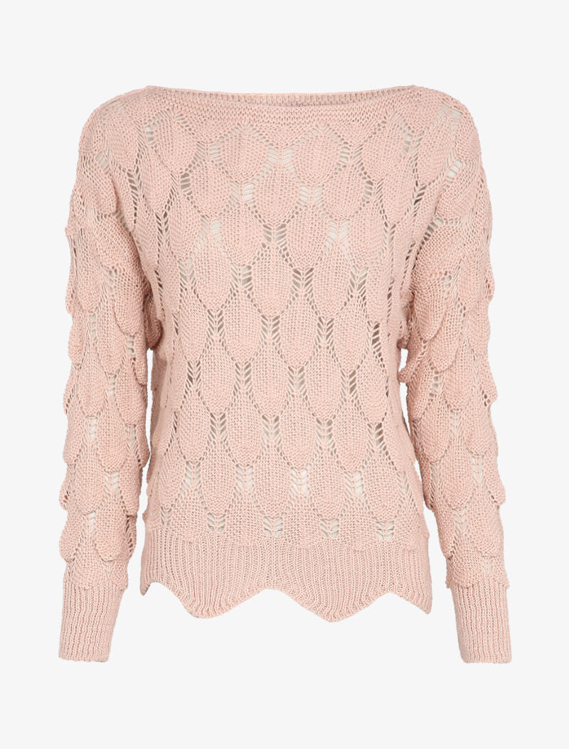 Pull oversize en maille crochet - Rose - 1