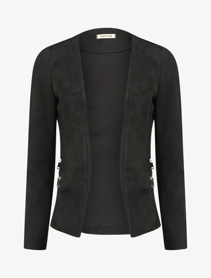 Veste ouverte en suédine à poches zippées en trompe l&