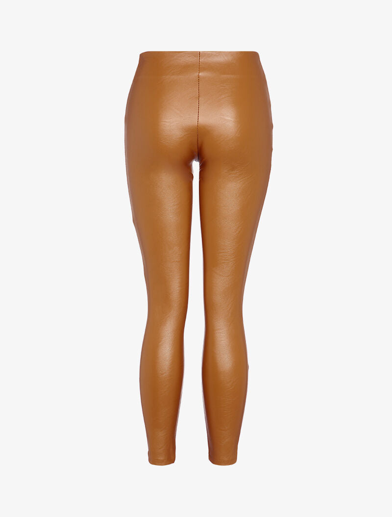 Legging en simili taille haute zippé - Marron - 2
