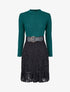 Robe pull en maille fine et dentelle - Vert - 1