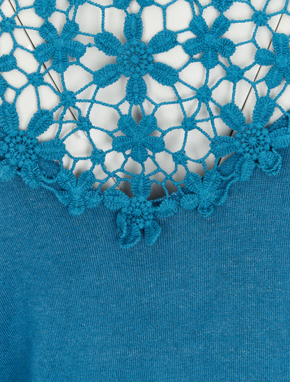 Pull à dos long en crochet - Bleu charrette - 3