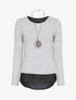 Pull à détail argenté et doublure en voile - Gris chiné - 1