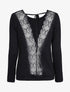 Pull à dos ouvert à détails dentelle - Noir - 1