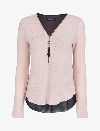 Pull en maille douce à doublure voile - Rose - 2