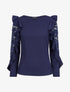 Top volanté à manches en dentelle - Bleu marine - 4