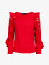 Top volanté à manches en dentelle - Rouge - 1