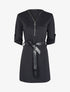 Robe à col V zippé et manches longues retroussables - Noir - 1
