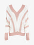 Pull col V à rayures en maille ajourée - Rose - 4