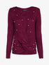 Pull torsadé à détails perles - Bordeaux - 4