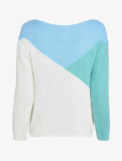 Pull color block à motifs géométriques - Bleu ciel - 2