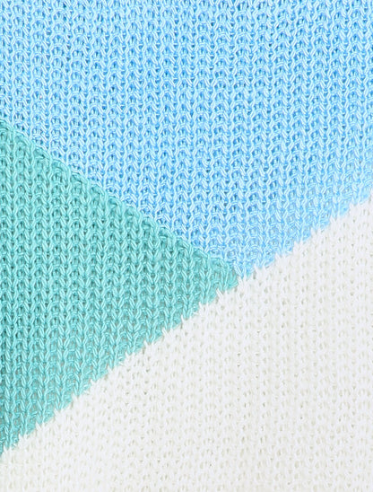 Pull color block à motifs géométriques - Bleu ciel - 3