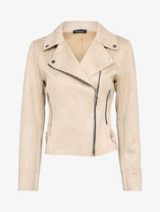 Perfecto en suédine à fausses poches zippées - Beige - 1