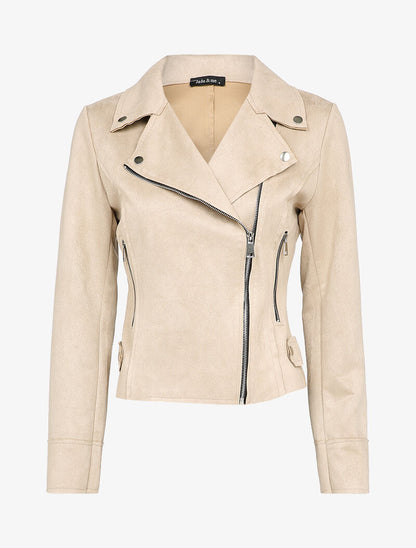 Perfecto en suédine à fausses poches zippées - Beige - 1