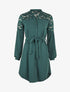 Robe boutonnée à col mao et épaules à dentelle - Vert sapin - 6