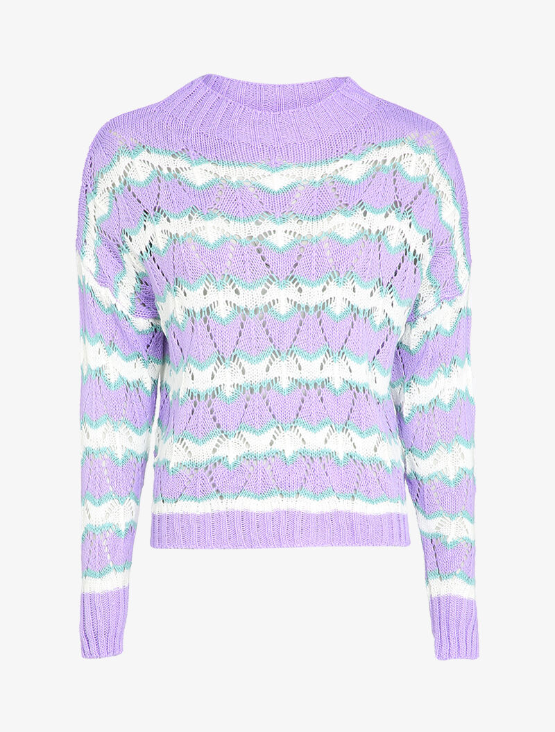 Pull en maille à rayures stylisées et col montant - Lilas - 1
