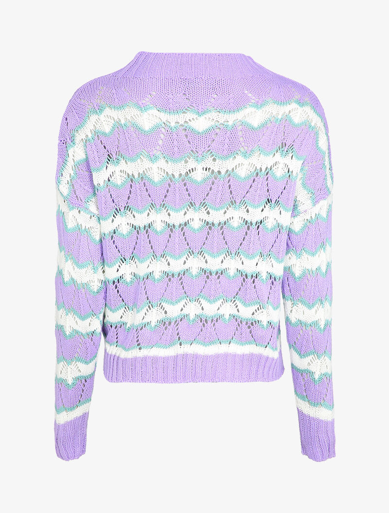 Pull en maille à rayures stylisées et col montant - Lilas - 2