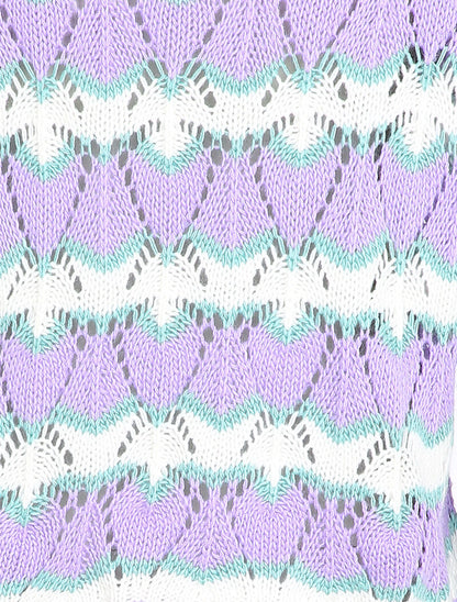 Pull en maille à rayures stylisées et col montant - Lilas - 3