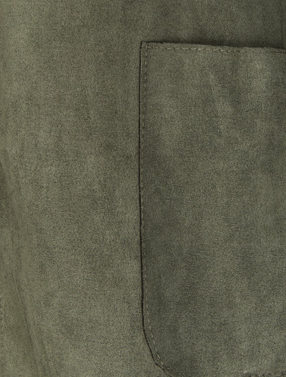 Veste ouverte mi-longue en suédine - Kaki - 3