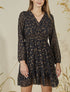 Robe imprimée plumes irisées et col cache-coeur - Noir - 1